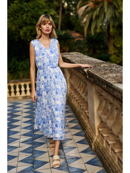 Moodo Gemustertes blaues Damenkleid Moodo