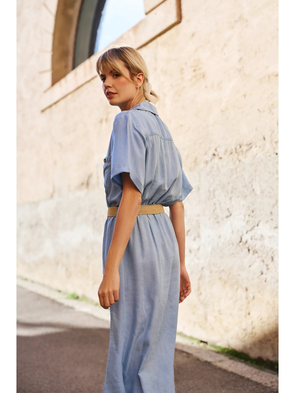 Moodo Blaues Damen-Shirt-Kleid Moodo