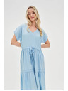 Moodo Hellblaues Midi-Kleid mit Volants Moodo
