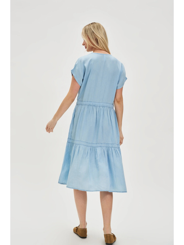 Moodo Hellblaues Midi-Kleid mit Volants Moodo