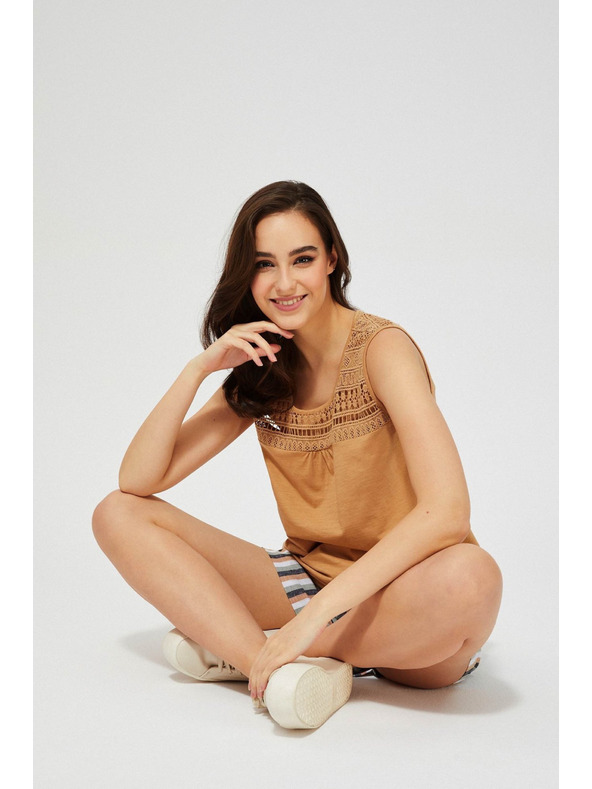 Moodo Beige Bluse mit Muster ärmellos