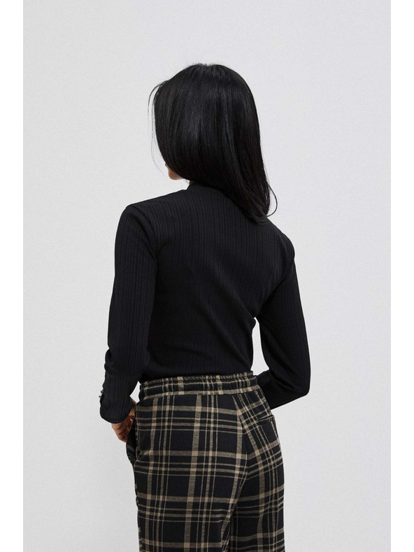 Moodo Schwarzes geripptes Langarm-T-Shirt