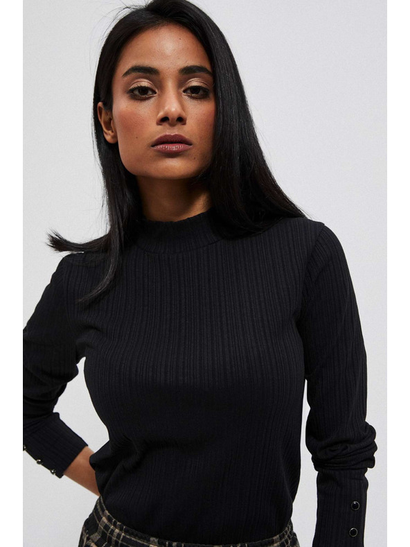 Moodo Schwarzes geripptes Langarm-T-Shirt