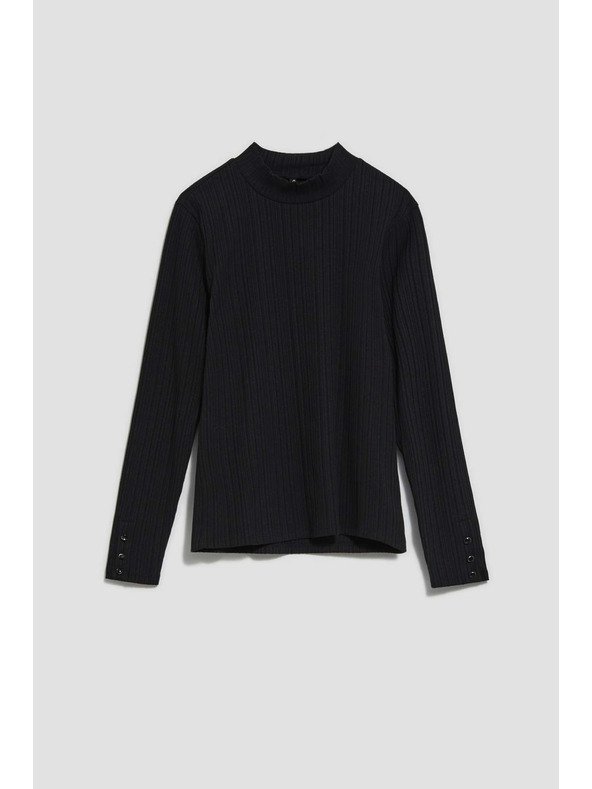 Moodo Schwarzes geripptes Langarm-T-Shirt