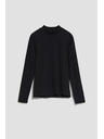 Moodo Schwarzes geripptes Langarm-T-Shirt