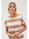 Moodo Beige-weiß gestreiftes Damen-T-Shirt Moodo