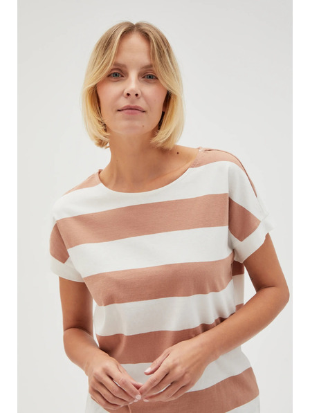 Moodo Beige-weiß gestreiftes Damen-T-Shirt Moodo
