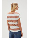 Moodo Beige-weiß gestreiftes Damen-T-Shirt Moodo