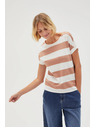 Moodo Beige-weiß gestreiftes Damen-T-Shirt Moodo