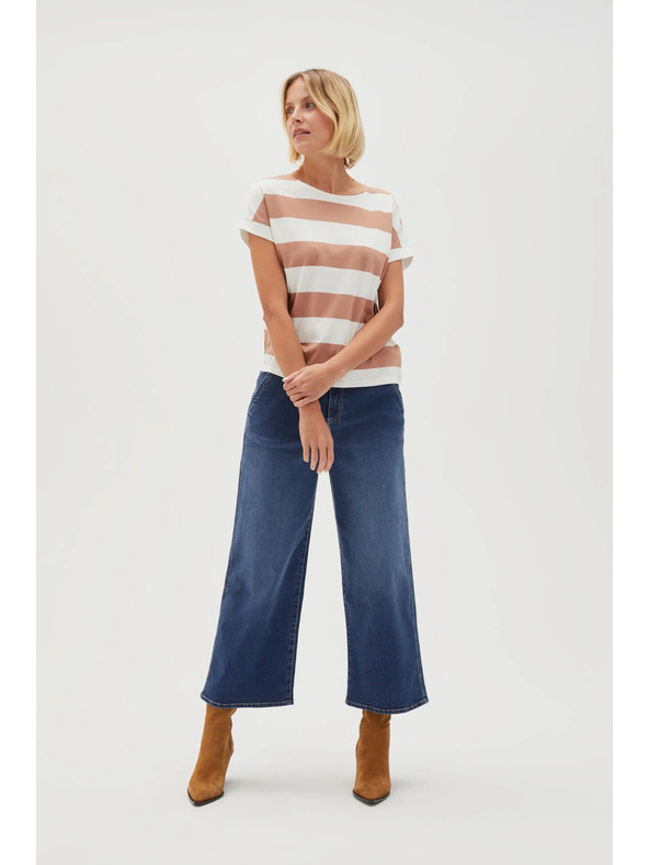 Moodo Beige-weiß gestreiftes Damen-T-Shirt Moodo