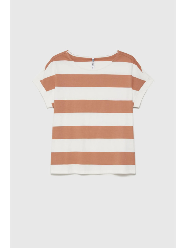 Moodo Beige-weiß gestreiftes Damen-T-Shirt Moodo