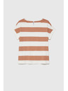 Moodo Beige-weiß gestreiftes Damen-T-Shirt Moodo