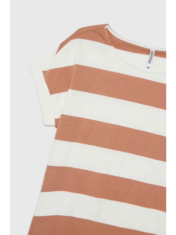 Moodo Beige-weiß gestreiftes Damen-T-Shirt Moodo