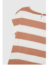 Moodo Beige-weiß gestreiftes Damen-T-Shirt Moodo