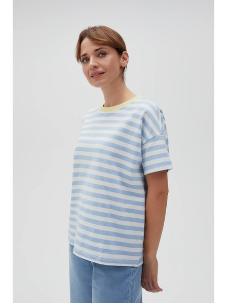Moodo Blau-weiß gestreiftes T-Shirt mit gelbem Kragen