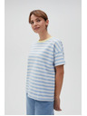 Moodo Blau-weiß gestreiftes T-Shirt mit gelbem Kragen