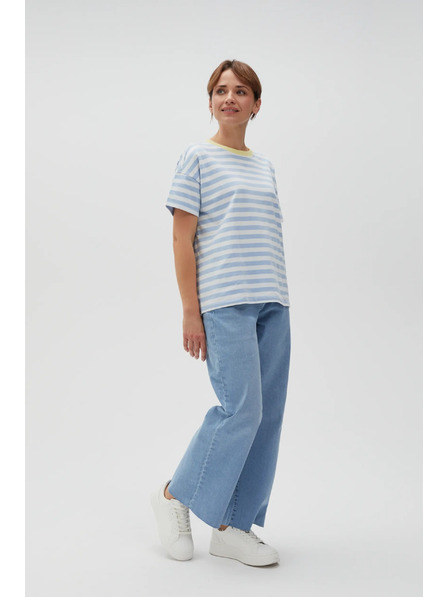 Moodo Blau-weiß gestreiftes T-Shirt mit gelbem Kragen