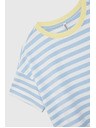 Moodo Blau-weiß gestreiftes T-Shirt mit gelbem Kragen