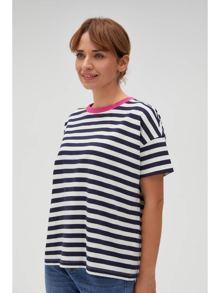 Moodo Blau-weiß gestreiftes T-Shirt mit rosa Kragen