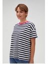 Moodo Blau-weiß gestreiftes T-Shirt mit rosa Kragen