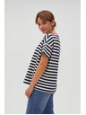 Moodo Blau-weiß gestreiftes T-Shirt mit rosa Kragen