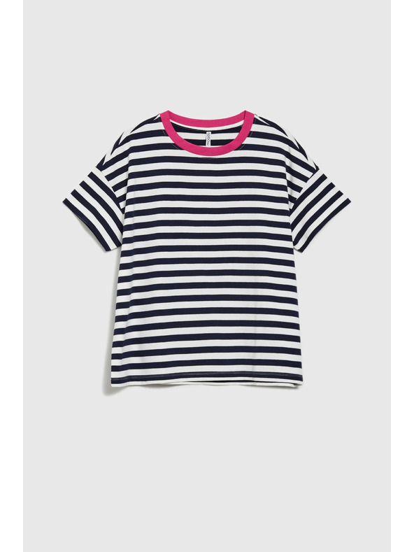 Moodo Blau-weiß gestreiftes T-Shirt mit rosa Kragen