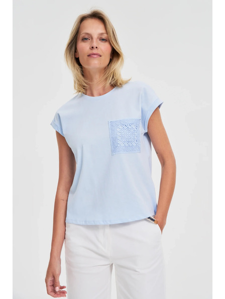 Moodo Hellblaues Baumwoll-Top mit Tasche