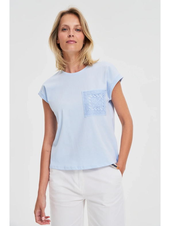 Moodo Hellblaues Baumwoll-Top mit Tasche