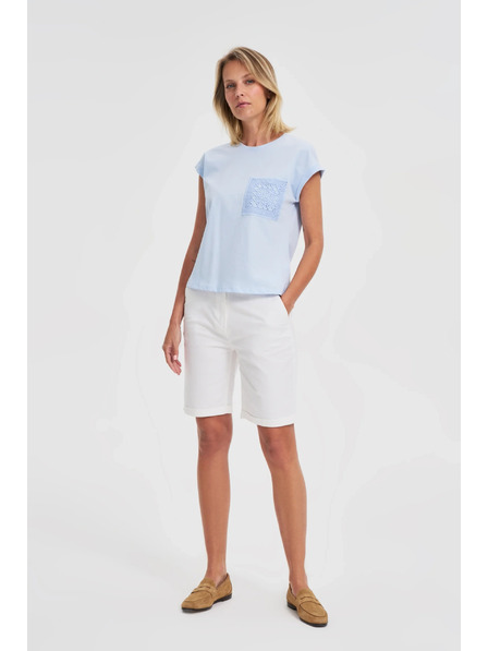 Moodo Hellblaues Baumwoll-Top mit Tasche