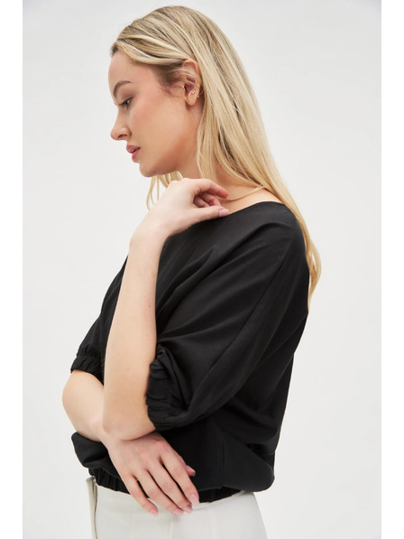 Moodo Schwarzes Damen-T-Shirt aus Baumwolle Moodo