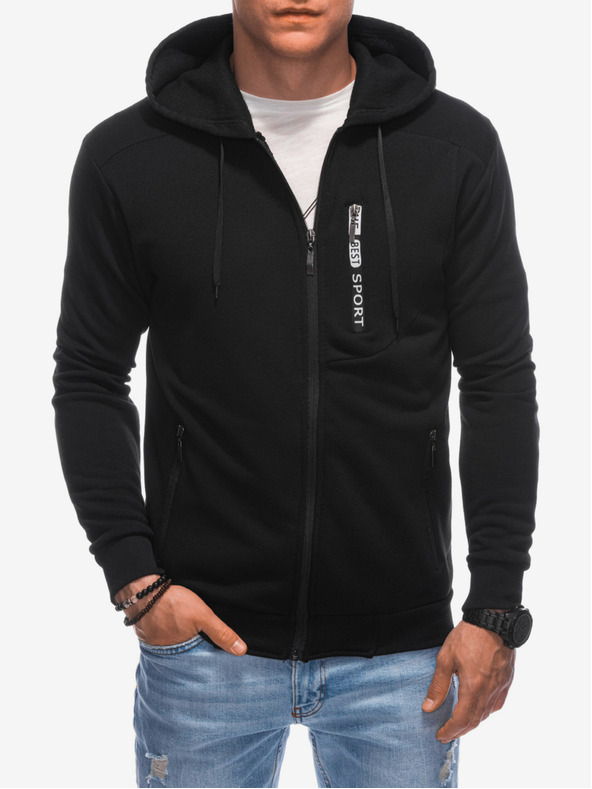 Edoti Schwarzes Herren-Sweatshirt mit Kapuze und Reißverschluss Edoti