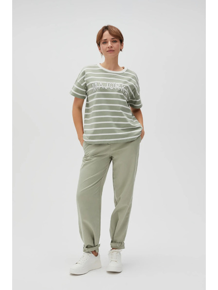 Moodo Olivgrün gestreiftes T-Shirt
