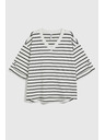Moodo Weiß-schwarzes gestreiftes lockeres T-Shirt