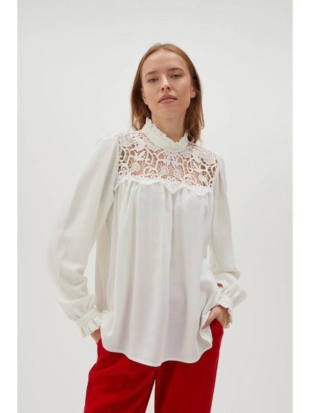 Moodo Weiße Damenbluse mit Spitze