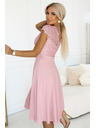 numoco Hellrosa Chiffonkleid mit Spitzenausschnitt