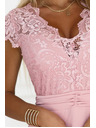 numoco Hellrosa Chiffonkleid mit Spitzenausschnitt
