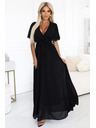 numoco Langes Kleid mit plissiertem Ausschnitt und Bindung - schwarz