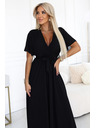 numoco Langes Kleid mit plissiertem Ausschnitt und Bindung - schwarz