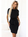 numoco Schwarzes Kleid mit asymmetrischem Rock und Gürtel