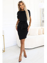 numoco Schwarzes Kleid mit asymmetrischem Rock und Gürtel