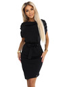 numoco Schwarzes Kleid mit asymmetrischem Rock und Gürtel