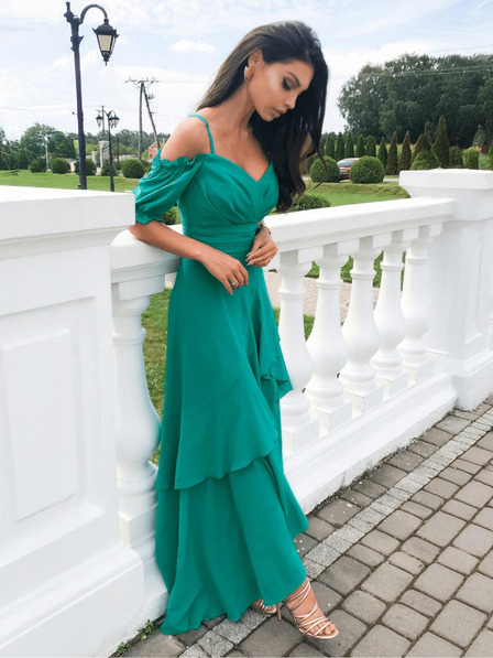 Edoti Grünes Maxikleid mit Volants