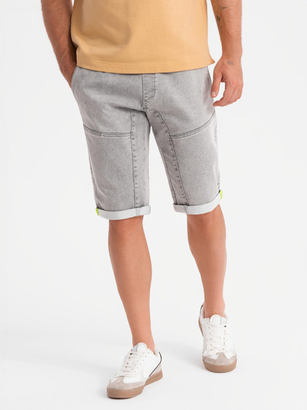 Ombre Clothing Herren Jeans-Shorts mit dekorativer Steppnaht - hellgrau