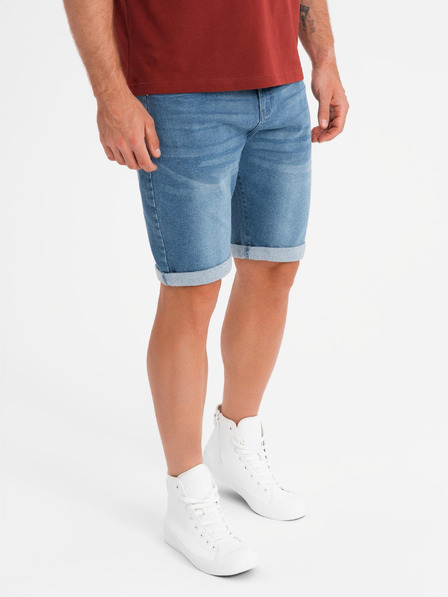 Ombre Clothing Herren Jeans-Shorts mit umgeschlagenen Beinabschluss - blau