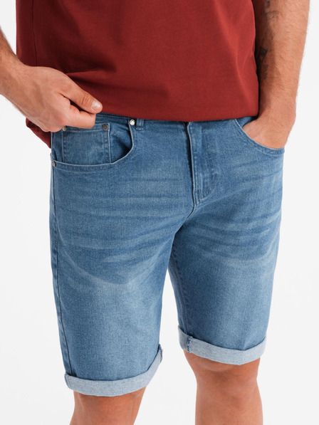 Ombre Clothing Herren Jeans-Shorts mit umgeschlagenen Beinabschluss - blau
