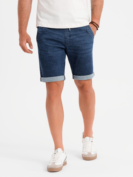 Ombre Clothing Herren Jeans-Shorts mit umgeschlagenen Beinabschluss - dunkelblau