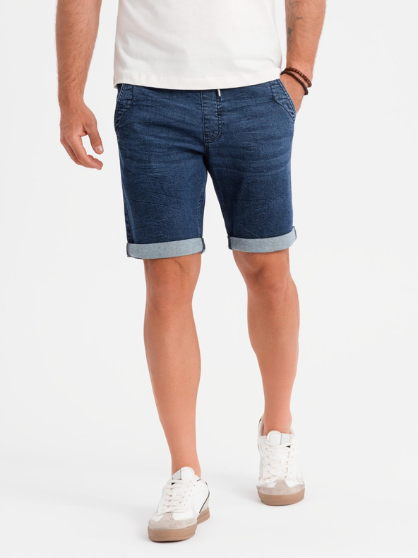 Ombre Clothing Herren Jeans-Shorts mit umgeschlagenen Beinabschluss - dunkelblau