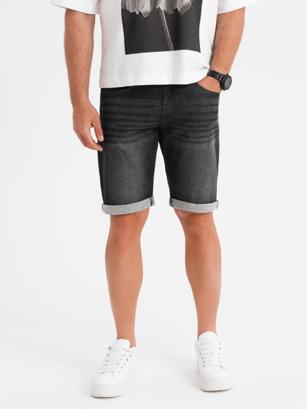 Ombre Clothing Herren Jeans-Shorts mit umgeschlagenen Beinabschluss - schwarz