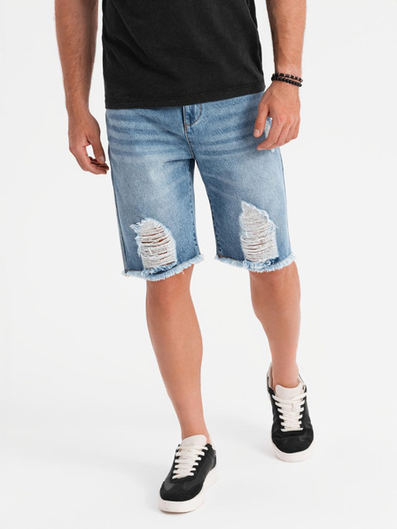 Ombre Clothing Herren kurze Jeans-Shorts mit Löchern und Rissen - hellblau