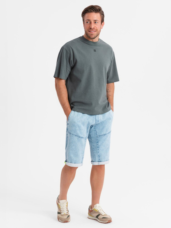 Ombre Clothing Herren-kurze Jeans-Shorts mit dekorativer Steppnaht - hellblau